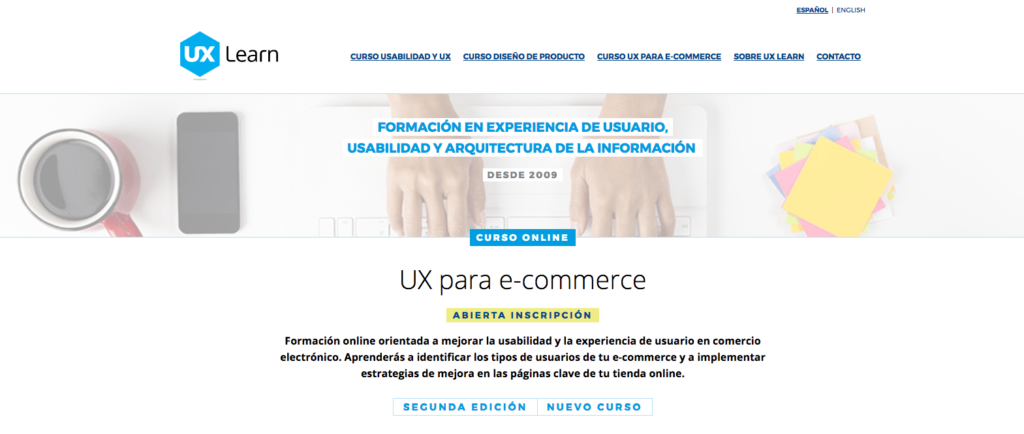 Captura del curso de e-commerce en la web de UX Learn